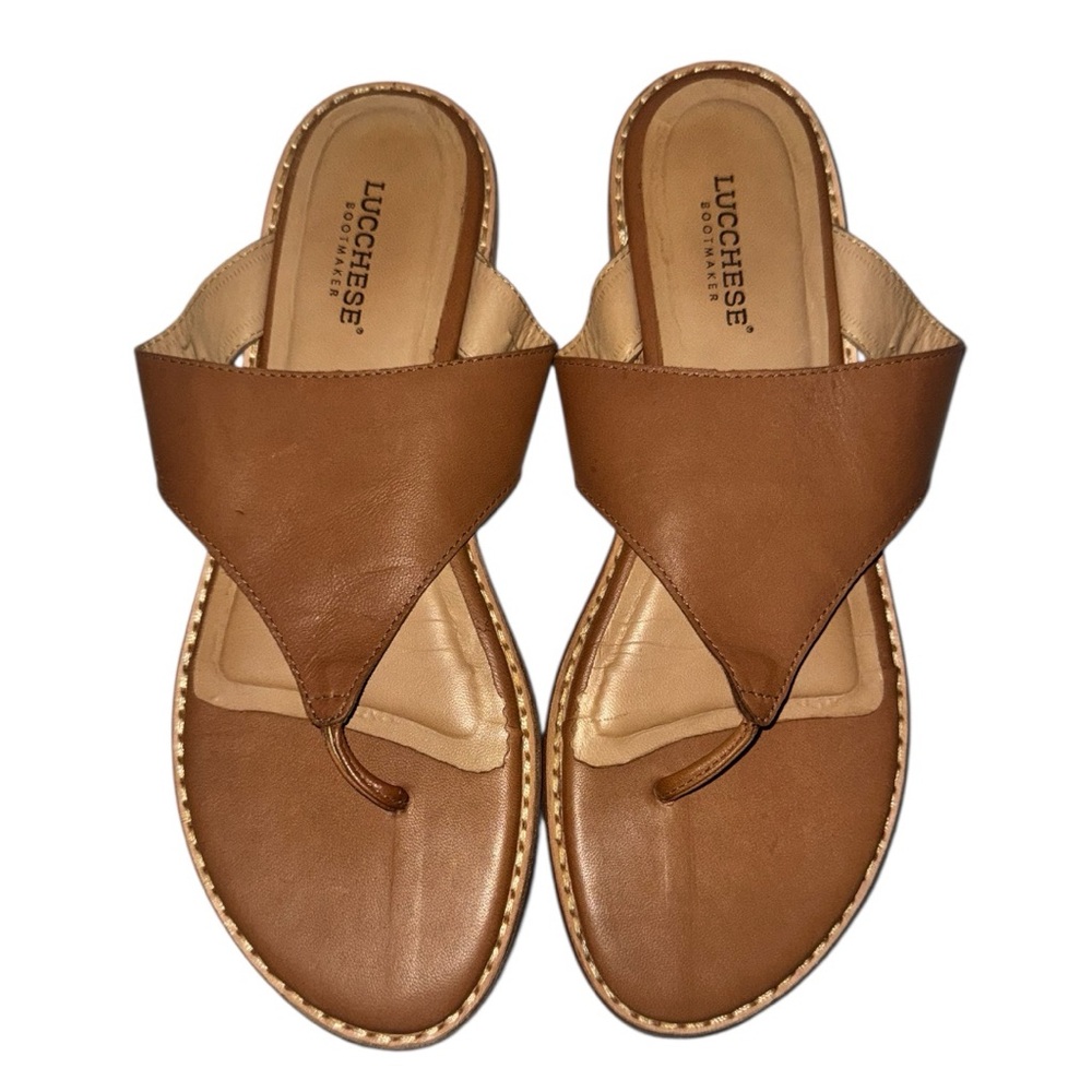 Lucchese Tan Leather Toe-Post Sandals